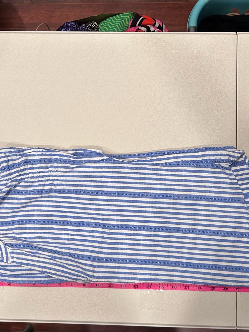 Time And Tru Women’s Flutter Sleeve Blue & White Striped Beachy Coastal Top MD - Picture 7 of 7